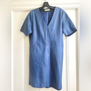 Humanoid Scandi style sky blue leather dress